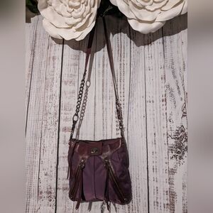 Donald J Pliner Purple Leather Accent Crossbody Bag With Zipper Detailing